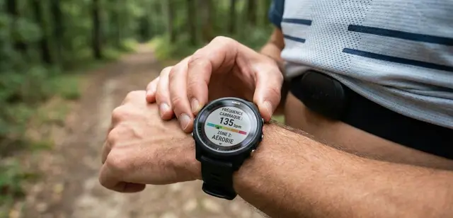 Montre affichant une fréquence cardiaque de 135 bpm