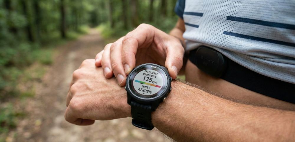 Montre affichant une fréquence cardiaque de 135 bpm