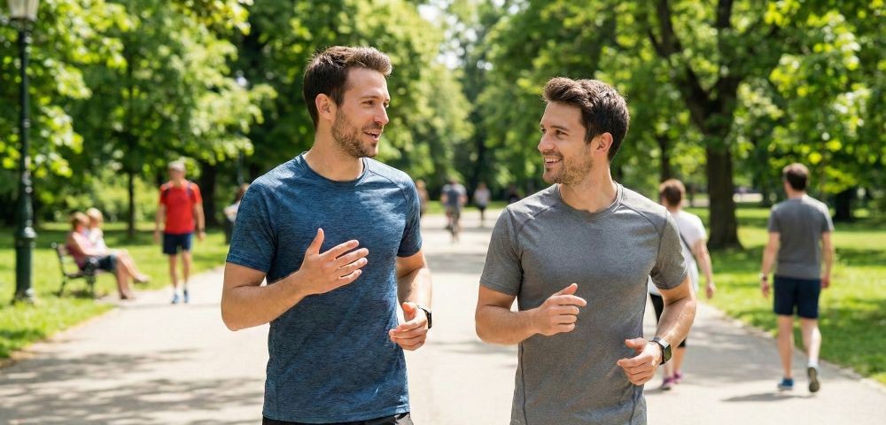 Deux coureurs en train de discuter