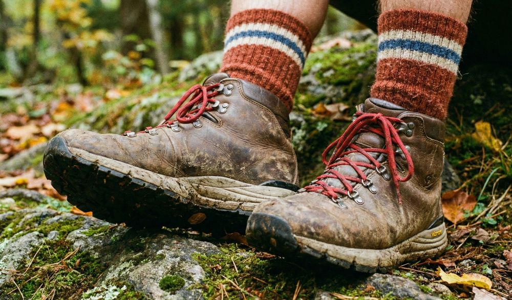 Chaussures de randonnée et chaussettes en laine mérinos